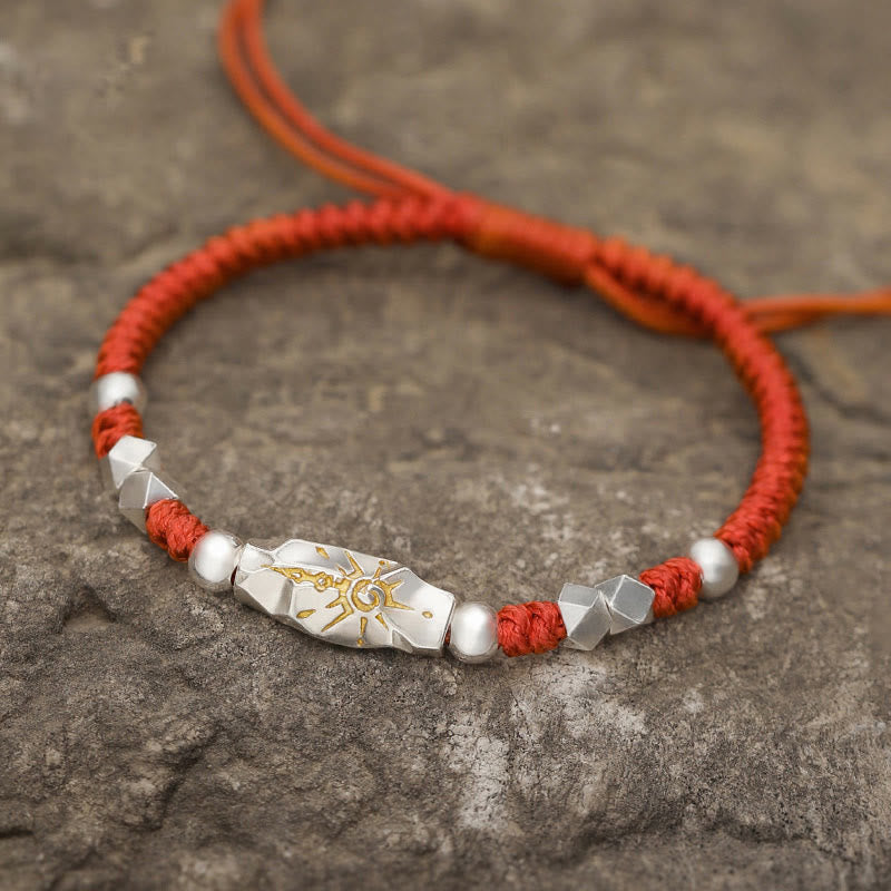 WorldNorse 925 Sterling Silver Wish Emblem Hammered Braceket - Red - image 1