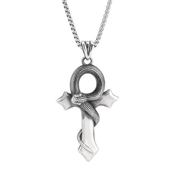 WorldNorse 925 Sterling Silver Snake Cross Necklace