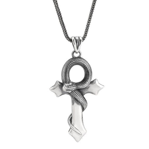 WorldNorse 925 Sterling Silver Snake Cross Necklace