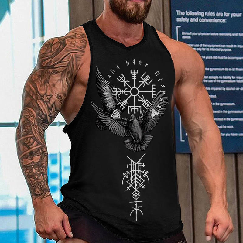 WorldNorse Valknut Vegvisir Runes Raven Triple Horn of Odin Vest - US/UK/AU52，EU62 (6XL) - image 0