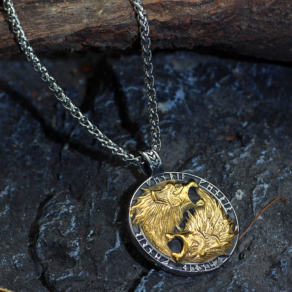WorldNorse Odin's Wolves with Runic Inscription Necklace - image 2