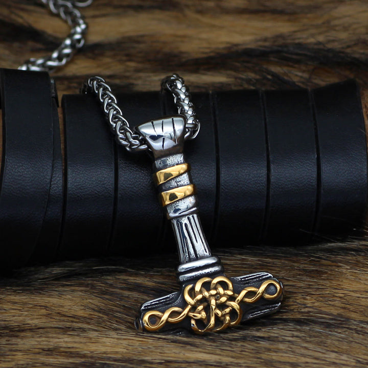 WorldNorse Thor's Hammer Golden Rune Necklace