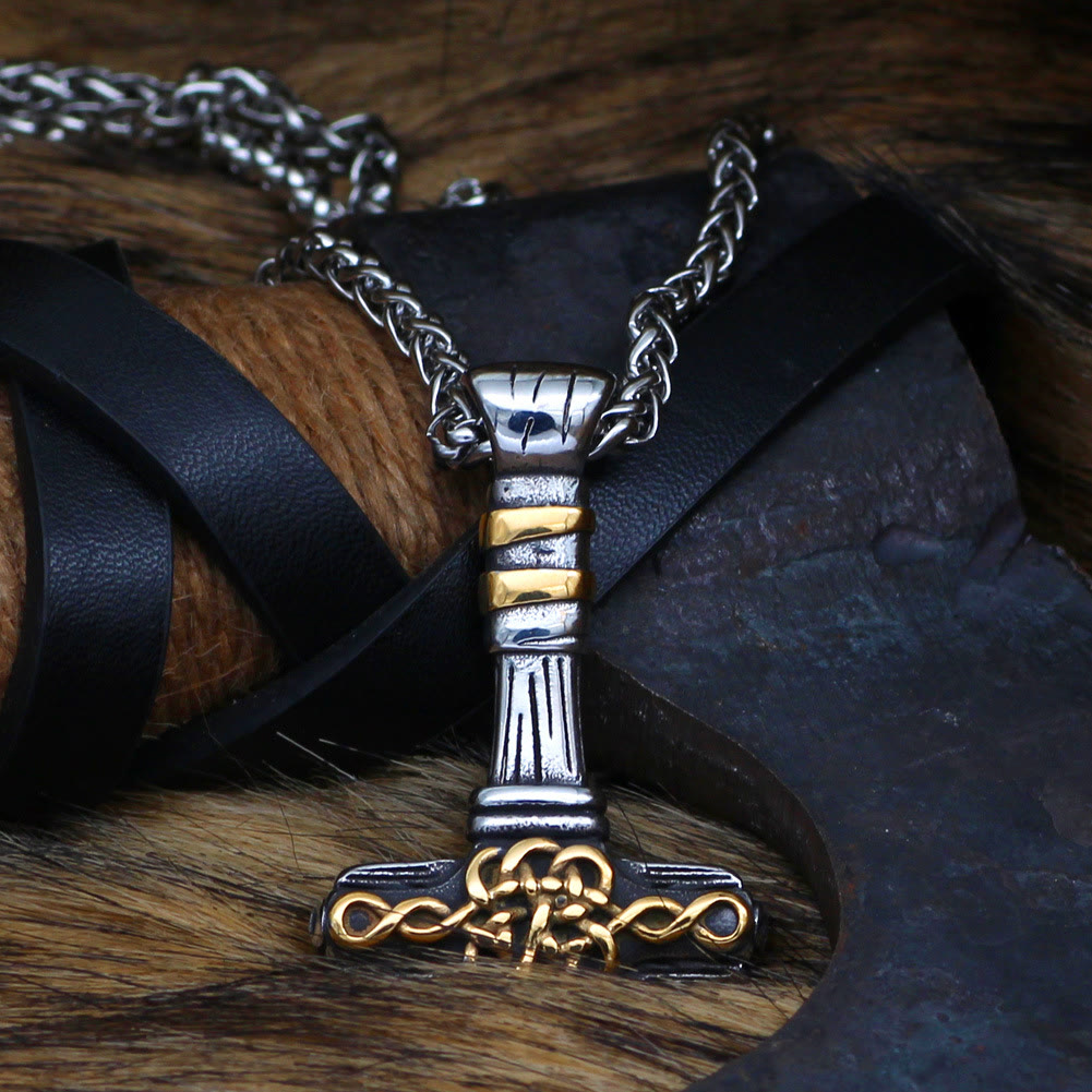 WorldNorse Thor's Hammer Golden Rune Necklace