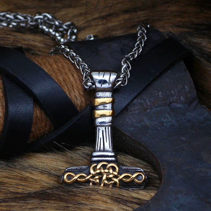 WorldNorse Thor's Hammer Golden Rune Necklace