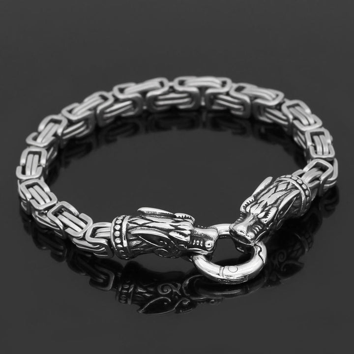 WorldNorse Silver Twin Dragon Head Link Bracelet