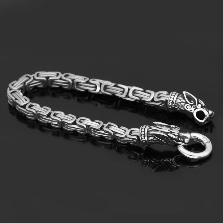 WorldNorse Silver Twin Dragon Head Link Bracelet