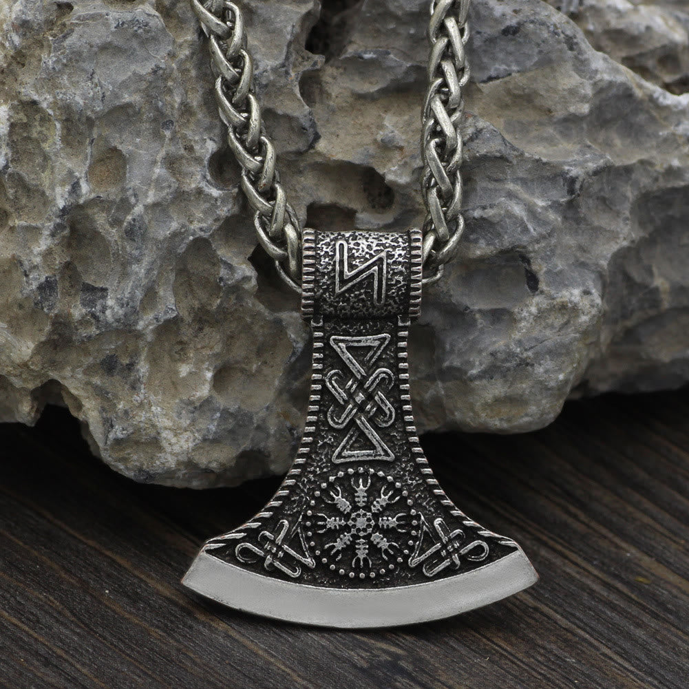 WorldNorse Hand-Forged Pirate Viking Axe Rune Necklace - Silver - Chain - image 2