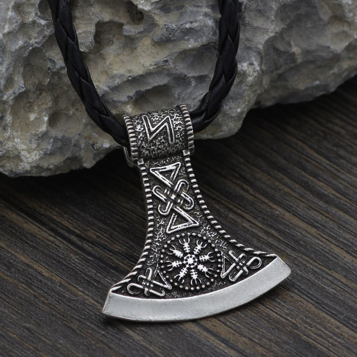 WorldNorse Hand-Forged Pirate Viking Axe Rune Necklace - Silver - Leather Cord - image 3
