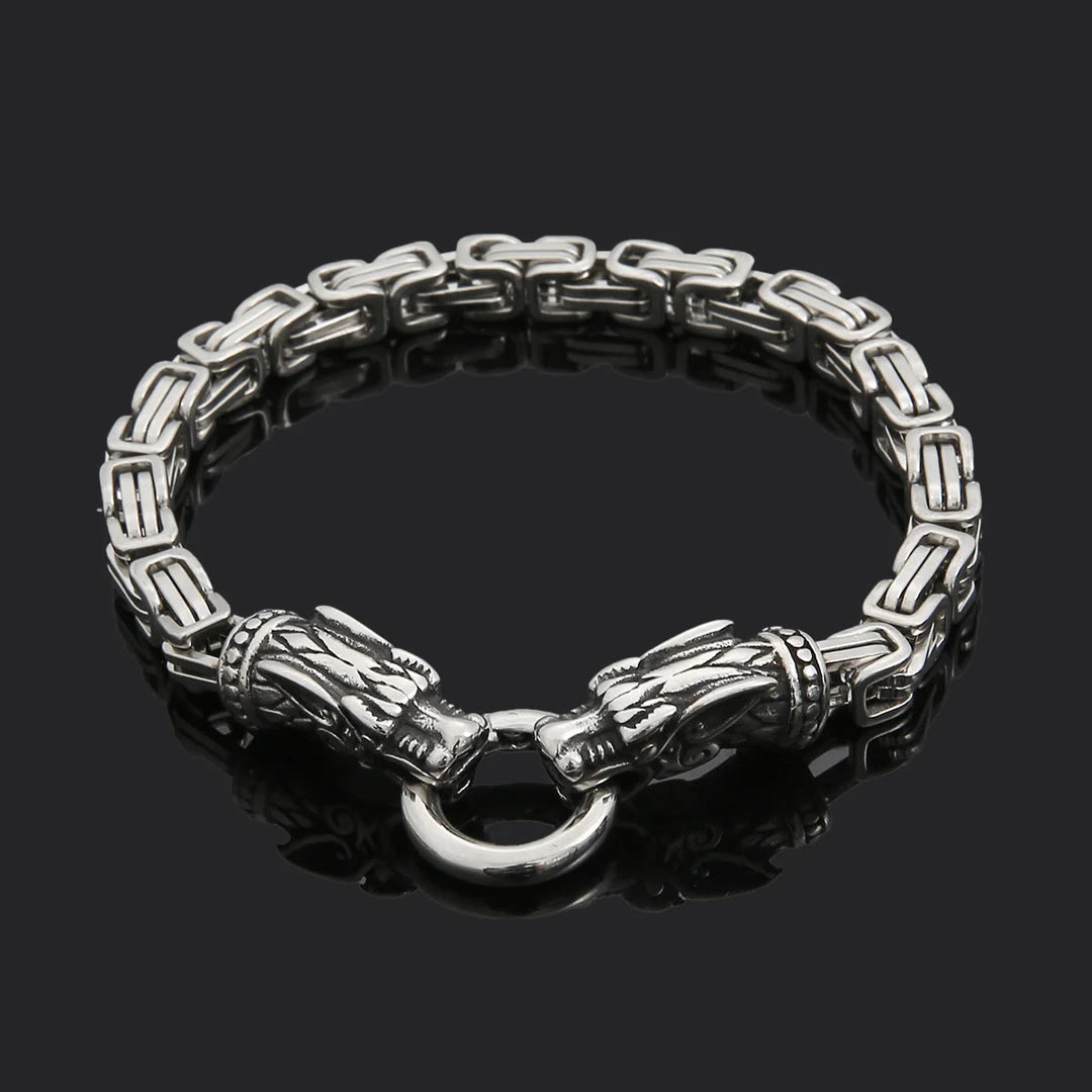 WorldNorse Silver Twin Dragon Head Link Bracelet