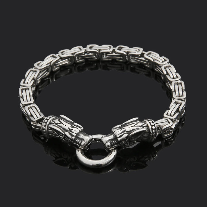 WorldNorse Silver Twin Dragon Head Link Bracelet