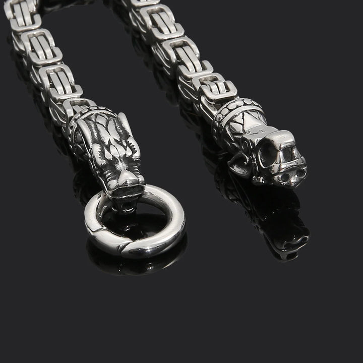 WorldNorse Silver Twin Dragon Head Link Bracelet