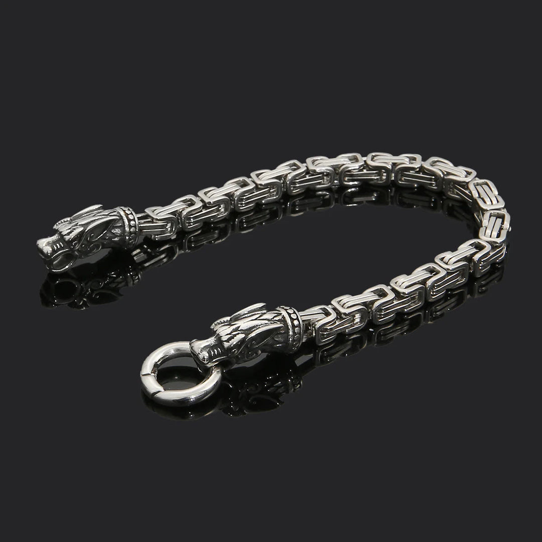 WorldNorse Silver Twin Dragon Head Link Bracelet