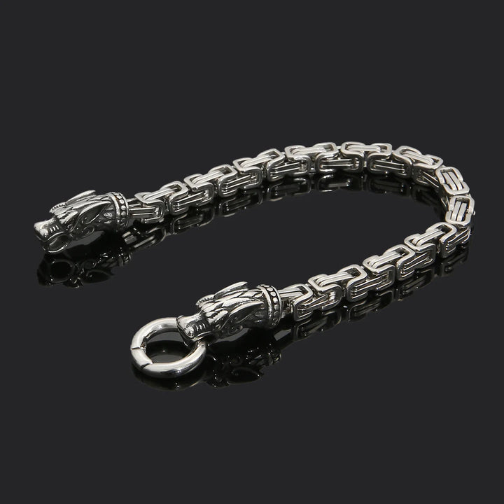 WorldNorse Silver Twin Dragon Head Link Bracelet