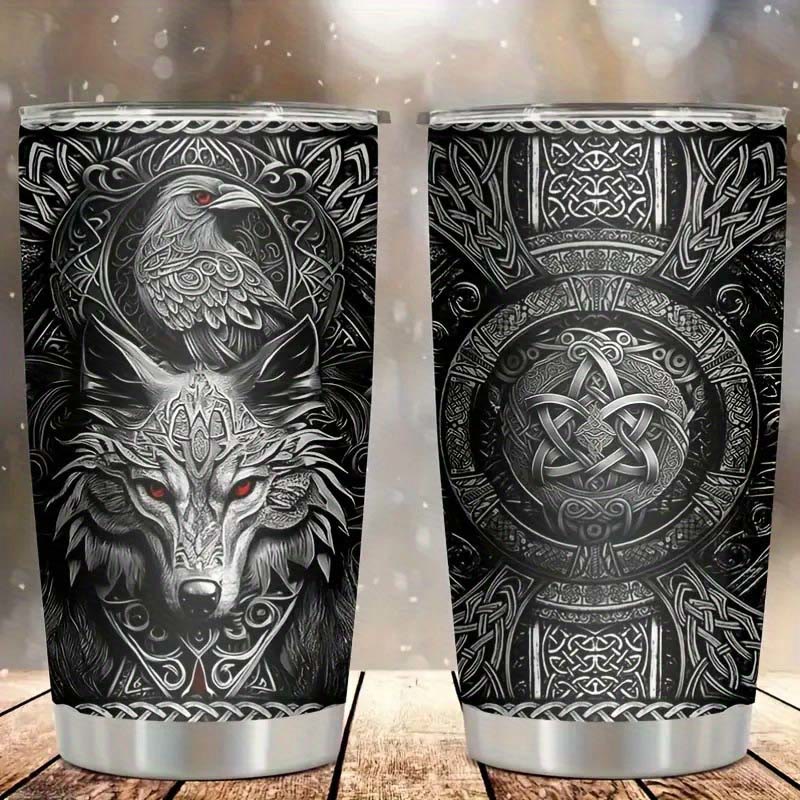 WorldNorse Wolf Raven Celtic Knot Tumbler