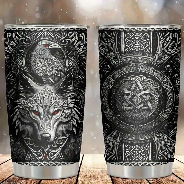 WorldNorse Wolf Raven Celtic Knot Tumbler