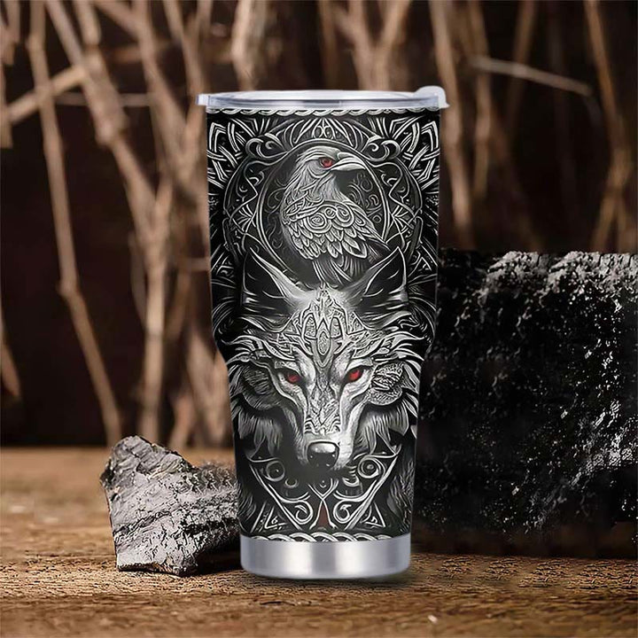 WorldNorse Wolf Raven Celtic Knot Tumbler