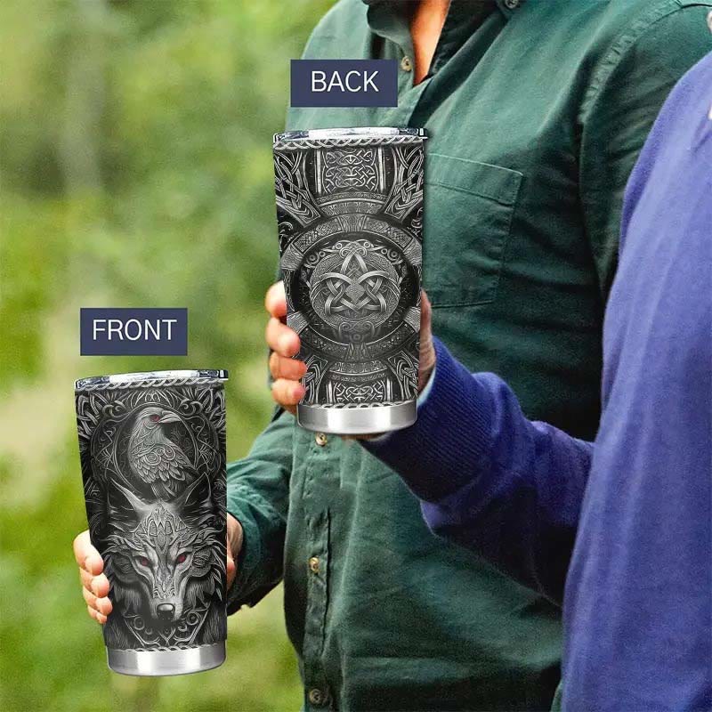 WorldNorse Wolf Raven Celtic Knot Tumbler