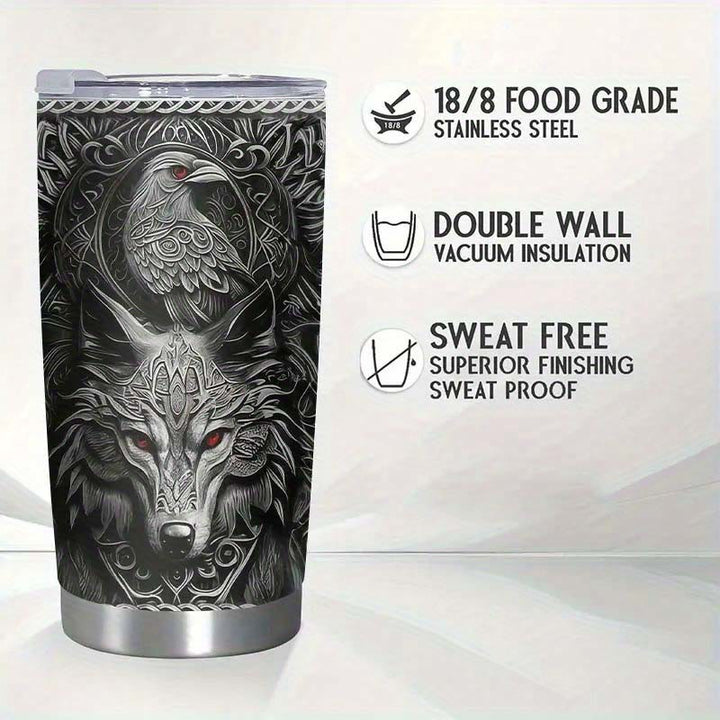 WorldNorse Wolf Raven Celtic Knot Tumbler