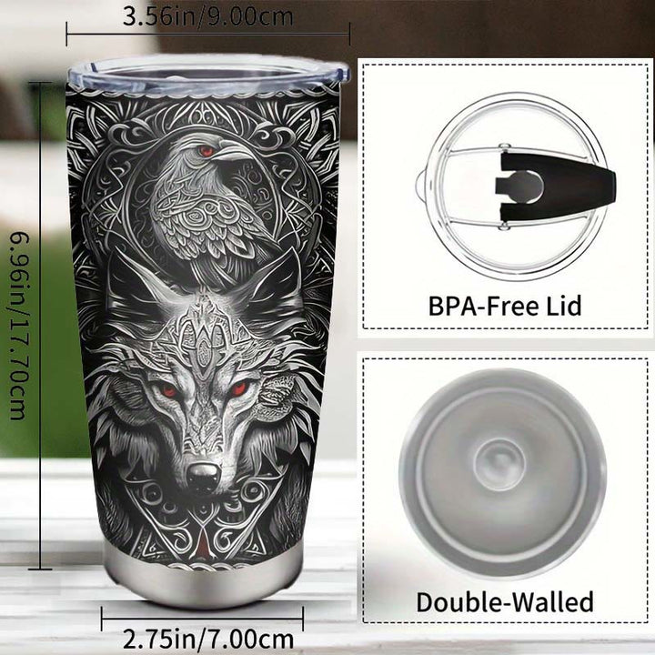 WorldNorse Wolf Raven Celtic Knot Tumbler
