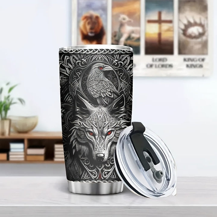WorldNorse Wolf Raven Celtic Knot Tumbler