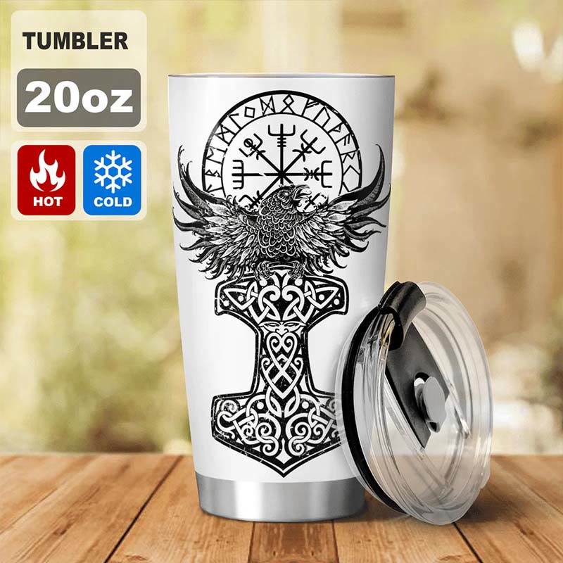 WorldNorse Raven Mjolnir Yggdrasil Tree Vegvisir Tumbler