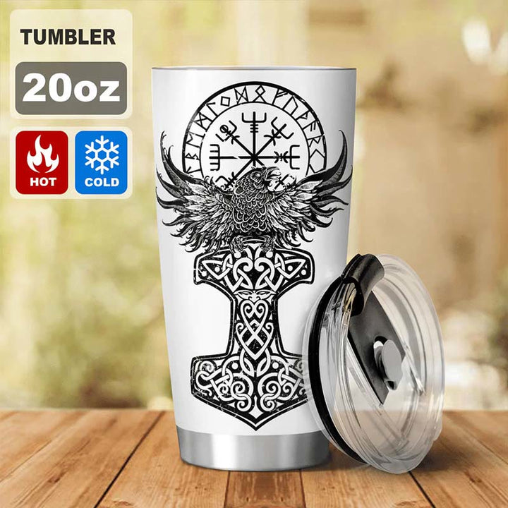 WorldNorse Raven Mjolnir Yggdrasil Tree Vegvisir Tumbler