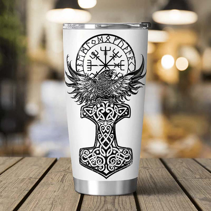 WorldNorse Raven Mjolnir Yggdrasil Tree Vegvisir Tumbler