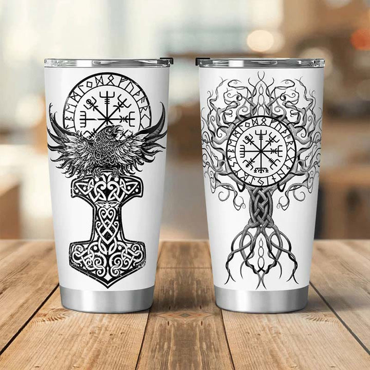 WorldNorse Raven Mjolnir Yggdrasil Tree Vegvisir Tumbler