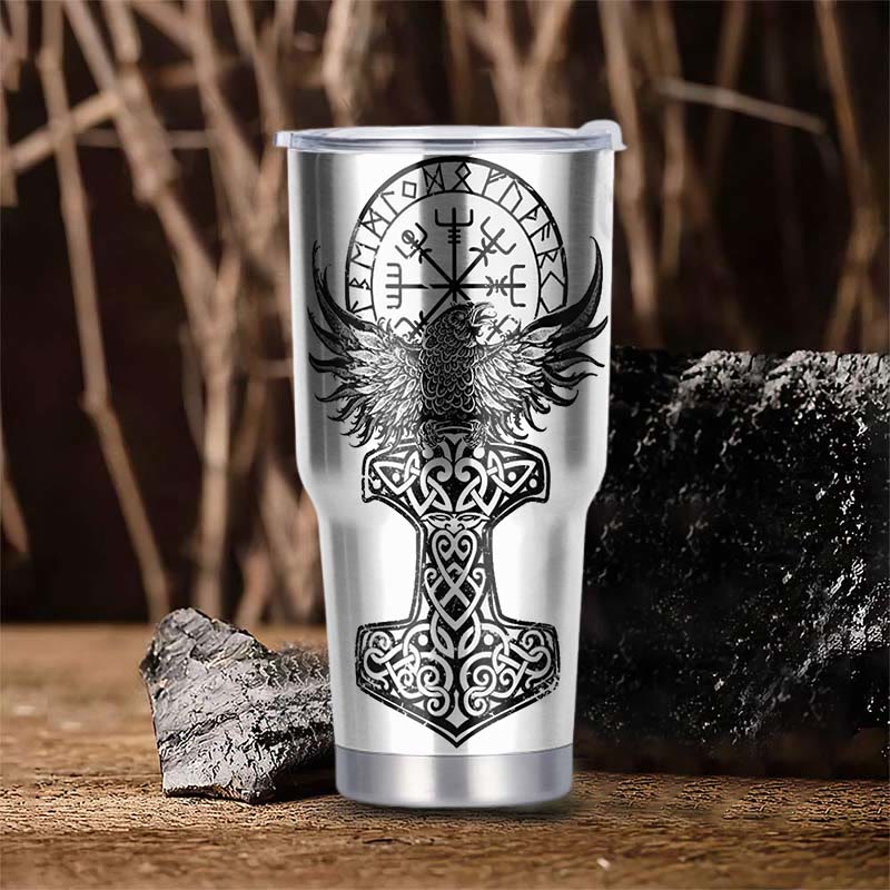 WorldNorse Raven Mjolnir Yggdrasil Tree Vegvisir Tumbler
