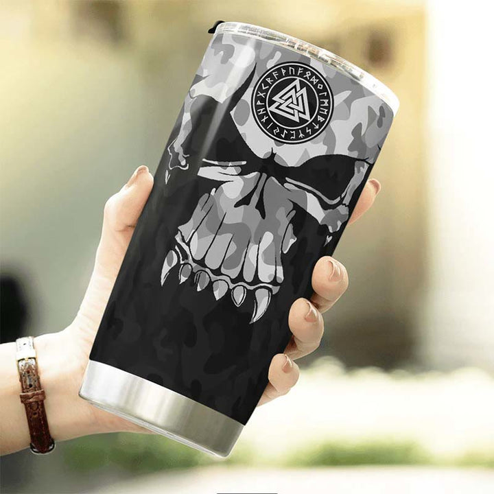 WorldNorse Skull Camo Valknut Viking Runes Tumbler
