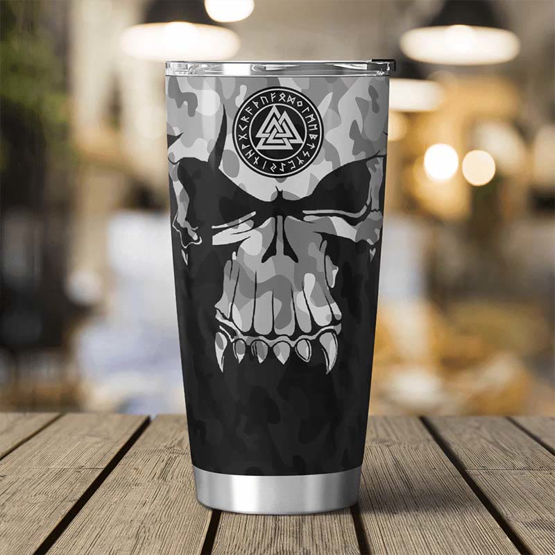 WorldNorse Skull Camo Valknut Viking Runes Tumbler