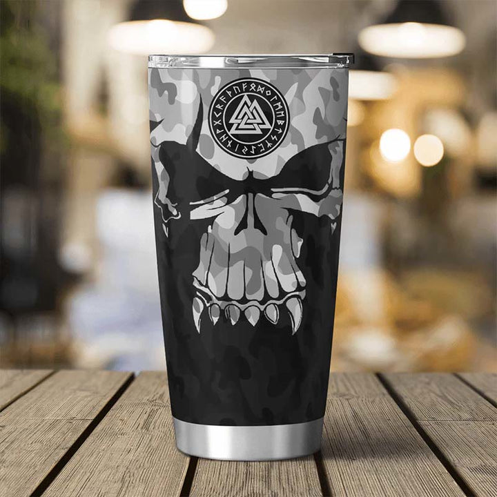 WorldNorse Skull Camo Valknut Viking Runes Tumbler