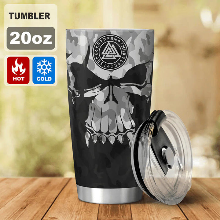 WorldNorse Skull Camo Valknut Viking Runes Tumbler