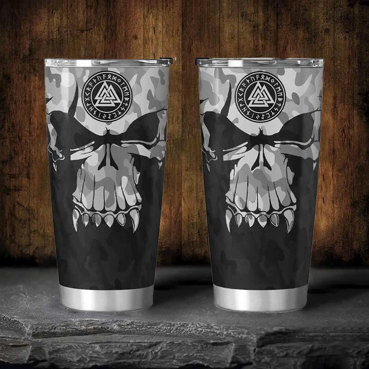 WorldNorse Skull Camo Valknut Viking Runes Tumbler