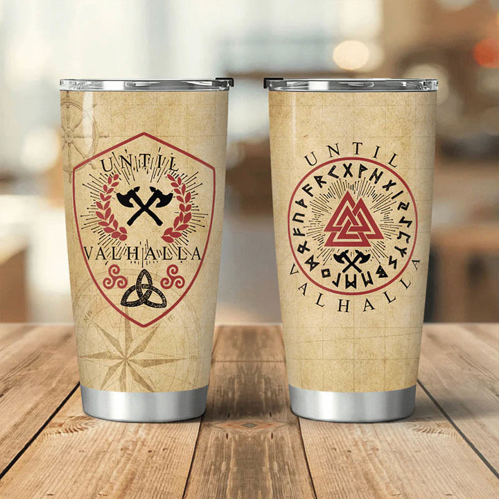WorldNorse Until Valhalla Viking Axe Triquetra Valknut Tumbler