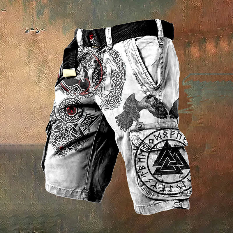 Worldnorse  Valknut Rune Raven Cargo Shorts - US/UK/AU50，EU60 (5XL) - image 0