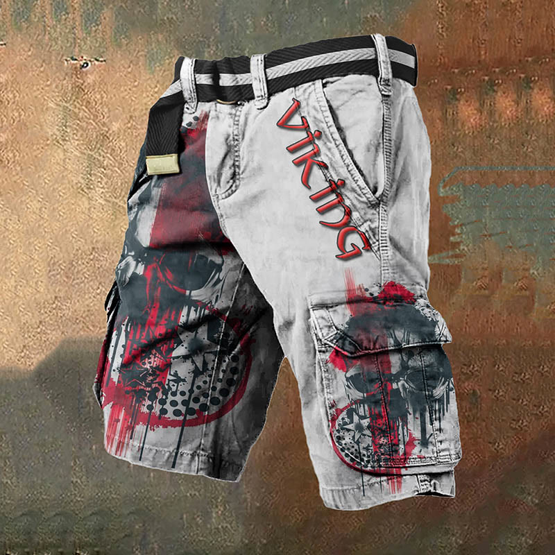 WorldNorse Viking Raven Skull Head Cargo Shorts - US/UK/AU50，EU60 (5XL) - image 0