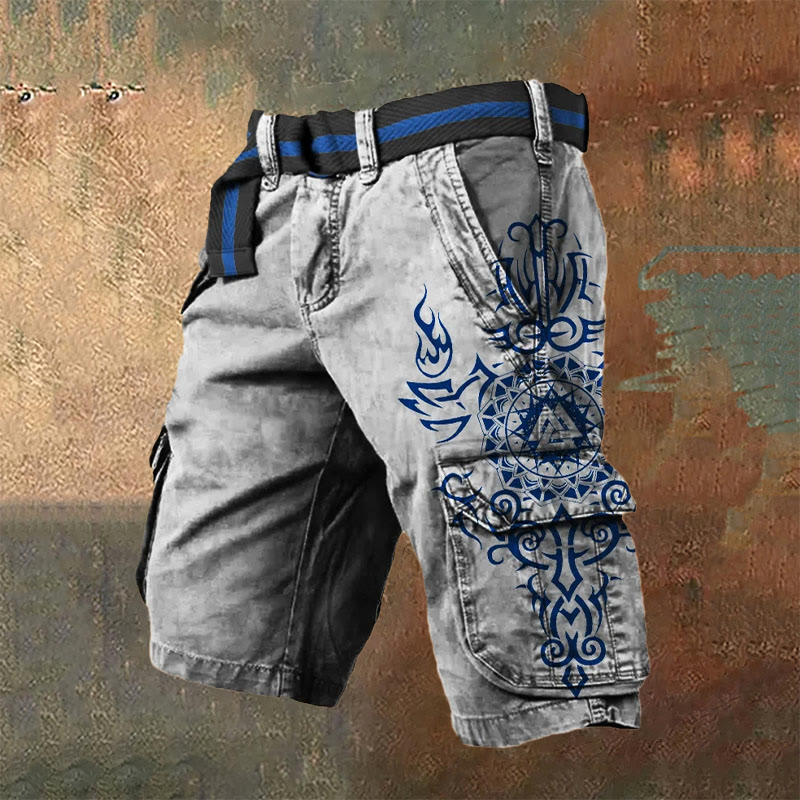 WorldNorse Viking Wolves Celtic Knot Cargo Shorts - Blue - US/UK/AU50，EU60 (5XL) - image 4