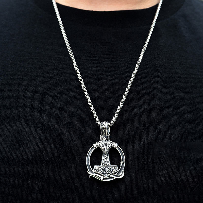 WorldNorse 925 Sterling Silver Mjolnir Huginn and Muninn Necklace