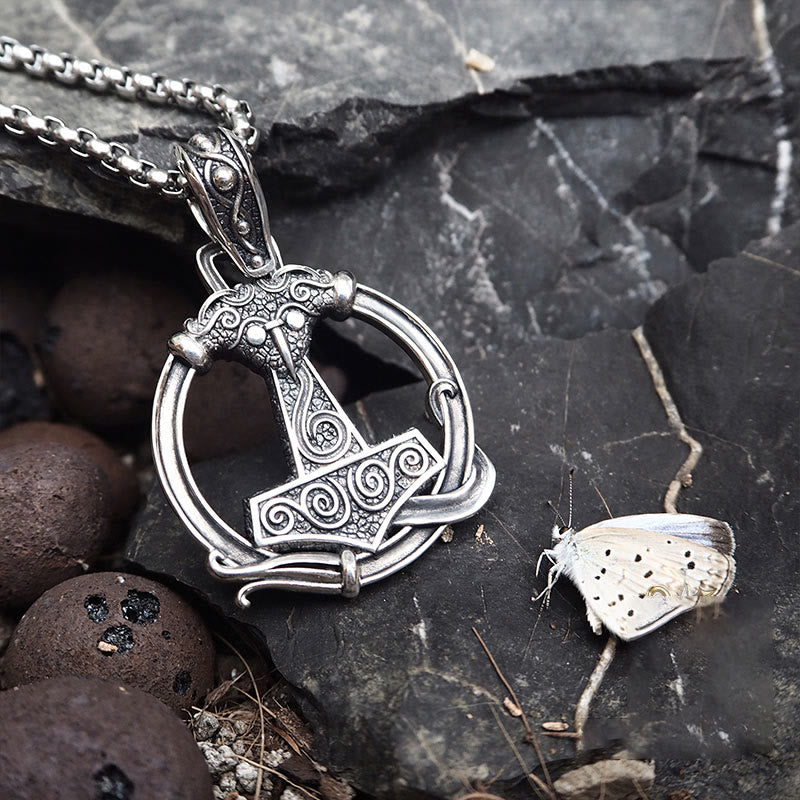 WorldNorse 925 Sterling Silver Mjolnir Huginn and Muninn Necklace