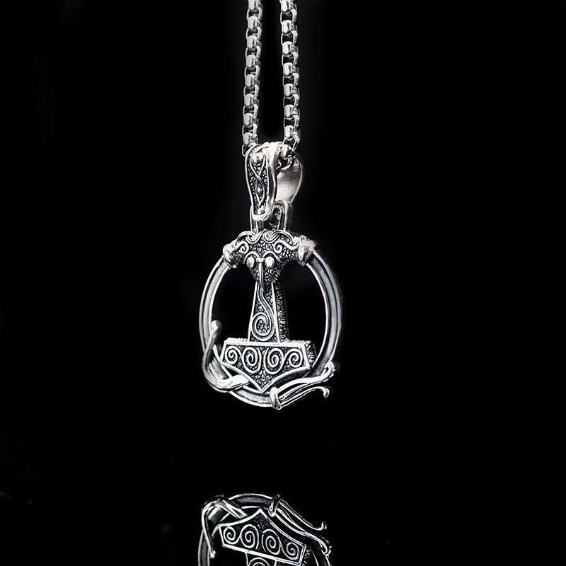 WorldNorse 925 Sterling Silver Mjolnir Huginn and Muninn Necklace
