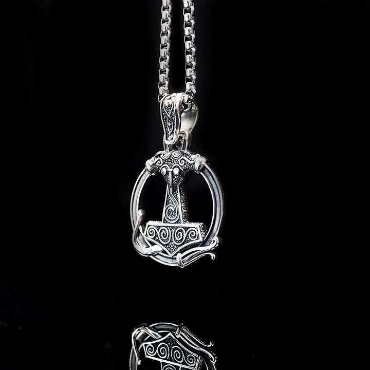 WorldNorse 925 Sterling Silver Mjolnir Huginn and Muninn Necklace