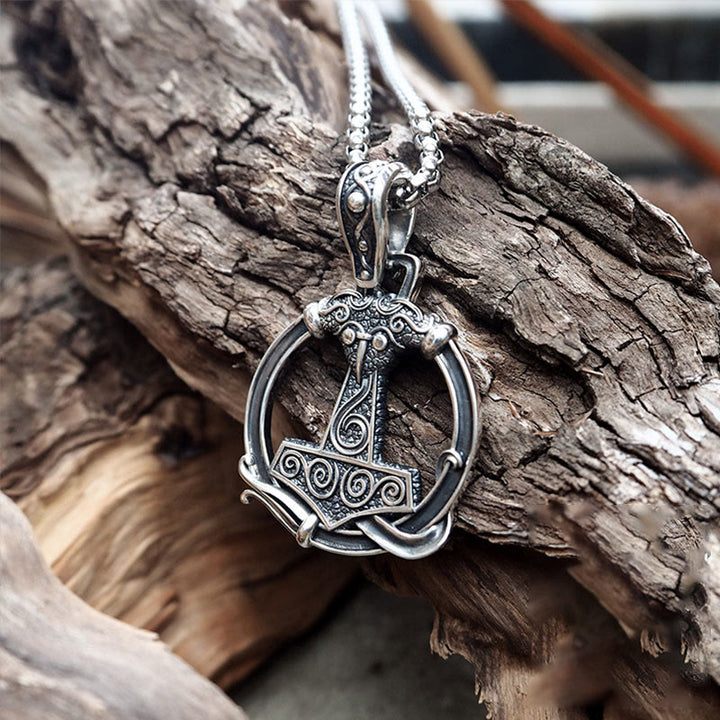 WorldNorse 925 Sterling Silver Mjolnir Huginn and Muninn Necklace