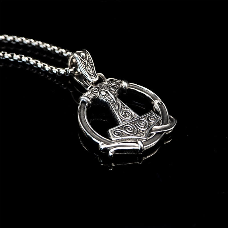 WorldNorse 925 Sterling Silver Mjolnir Huginn and Muninn Necklace
