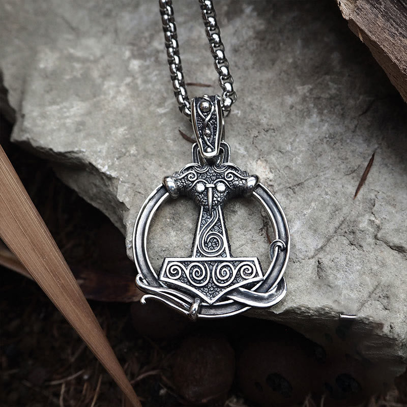 WorldNorse 925 Sterling Silver Mjolnir Huginn and Muninn Necklace