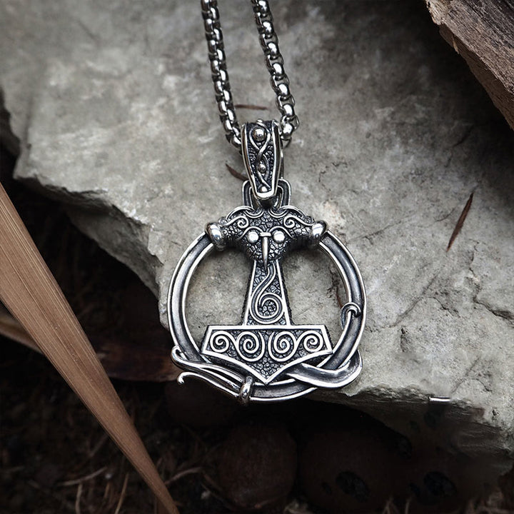 WorldNorse 925 Sterling Silver Mjolnir Huginn and Muninn Necklace