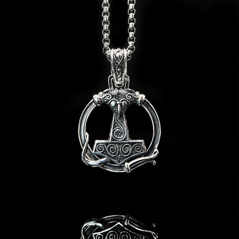 WorldNorse 925 Sterling Silver Mjolnir Huginn and Muninn Necklace