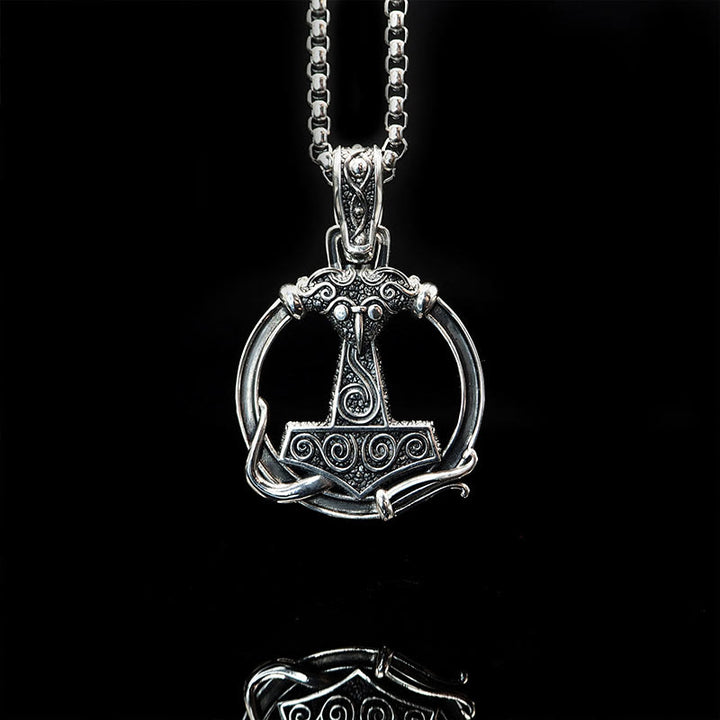 WorldNorse 925 Sterling Silver Mjolnir Huginn and Muninn Necklace