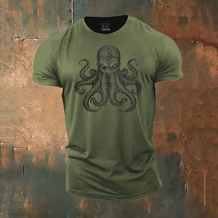 WorldNorse Mystic Rune and Octopus Print T-Shirt - Dark Green - US/UK/AU50，EU60 (5XL) - image 2