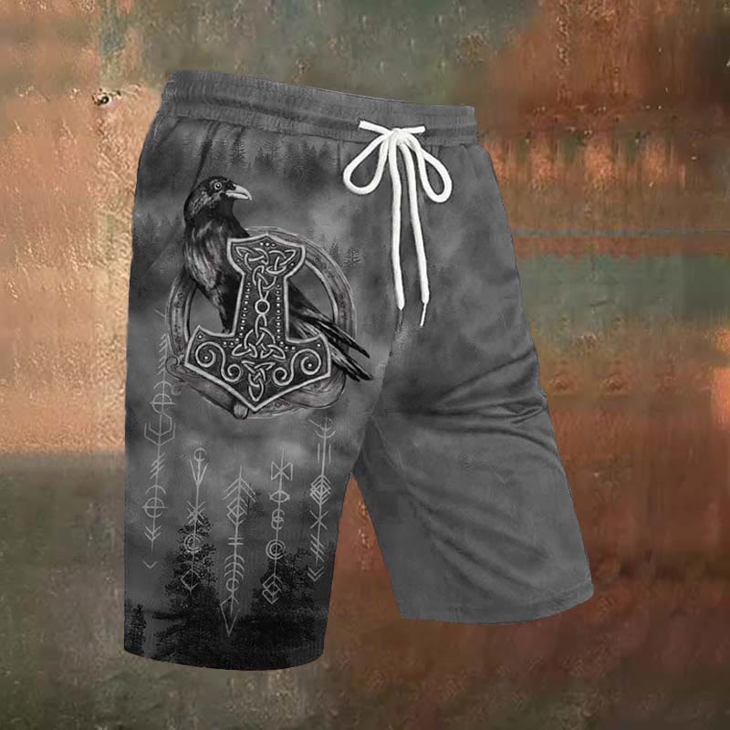 WorldNorse Raven Mjolnir Viking Style Casual Shorts - US/UK/AU54，EU64 (7XL) - image 1